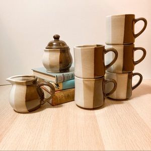 Set of 7 Ceramic Mugs, Sugar Dish and Creamer